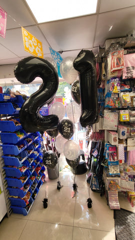 Black and silver 21st birthday balloons