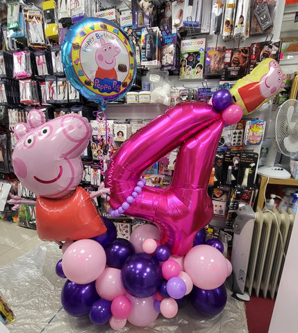 Pink and purple 4th birthday Peppa Pig deluxe double supershape display