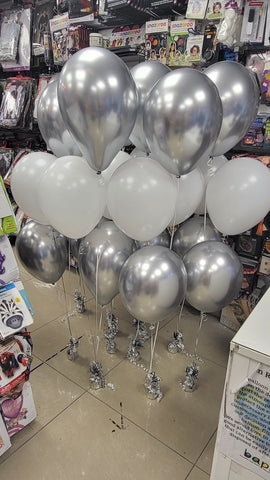 Chrome silver and fashion white 3 balloon bouquets