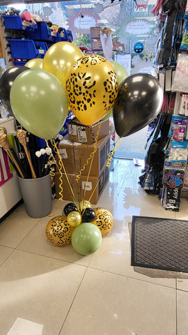 Jungle animal print Helium latex filled balloons with cluster weight