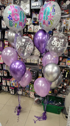 Lilac and silver 60th birthday boutique balloon bouquets