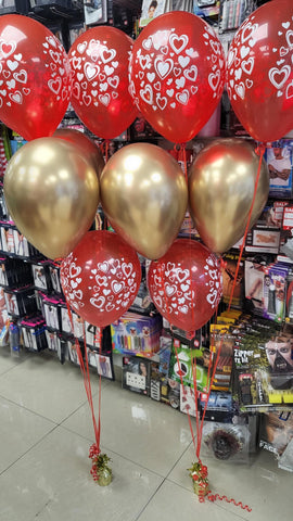 Chrome gold and red heart Valentine's Day three balloon bouquets