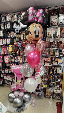Minnie Mouse 1st Birthday Simple Supershape display and Supershape balloon bouquet