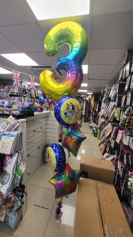 Rainbow third birthday Bluey Balloon bouquet