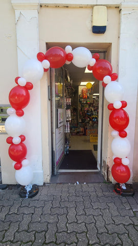 Red and white England Deluxe helium balloon arch