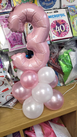 Pastel pink and white third birthday deluxe mini table centrepiece