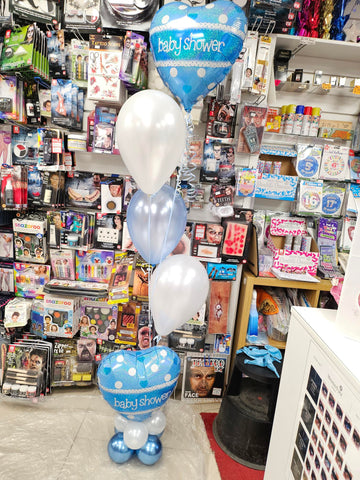 Blue and white Baby Shower mini pyramid balloon bouquet