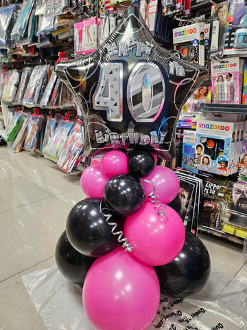 Black and hot pink 40th birthday balloon pyramid