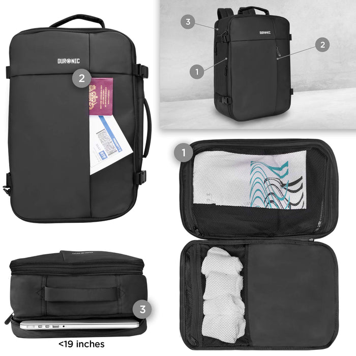 Duronic LB26 Mochila de Viaje – Equipaje de Mano y Cabina con Compartimento portátil o - 48 32 x 20 cm – Resistente al Agua – Ideal par-