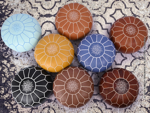 Leather poufs, Handmade Moroccan leather poufs