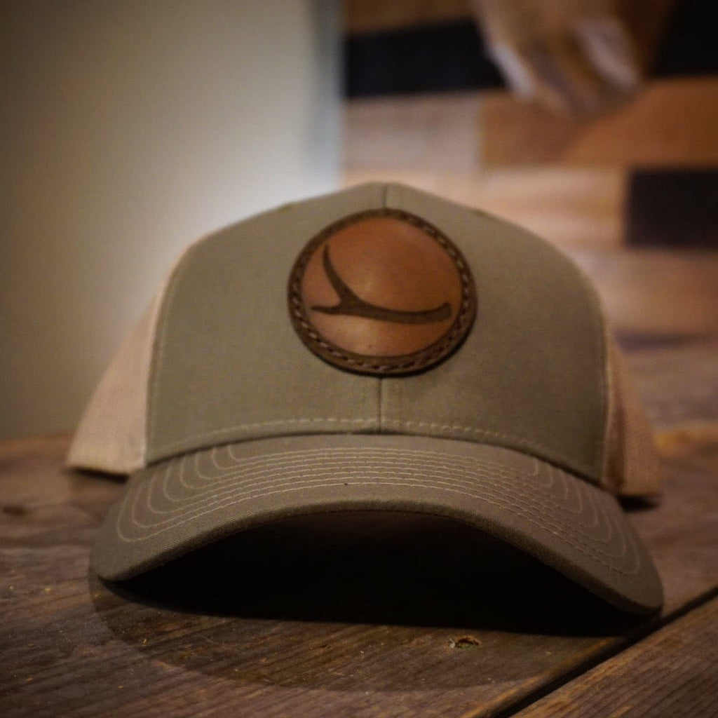 loden-khaki-leather-antler-patch-snapback