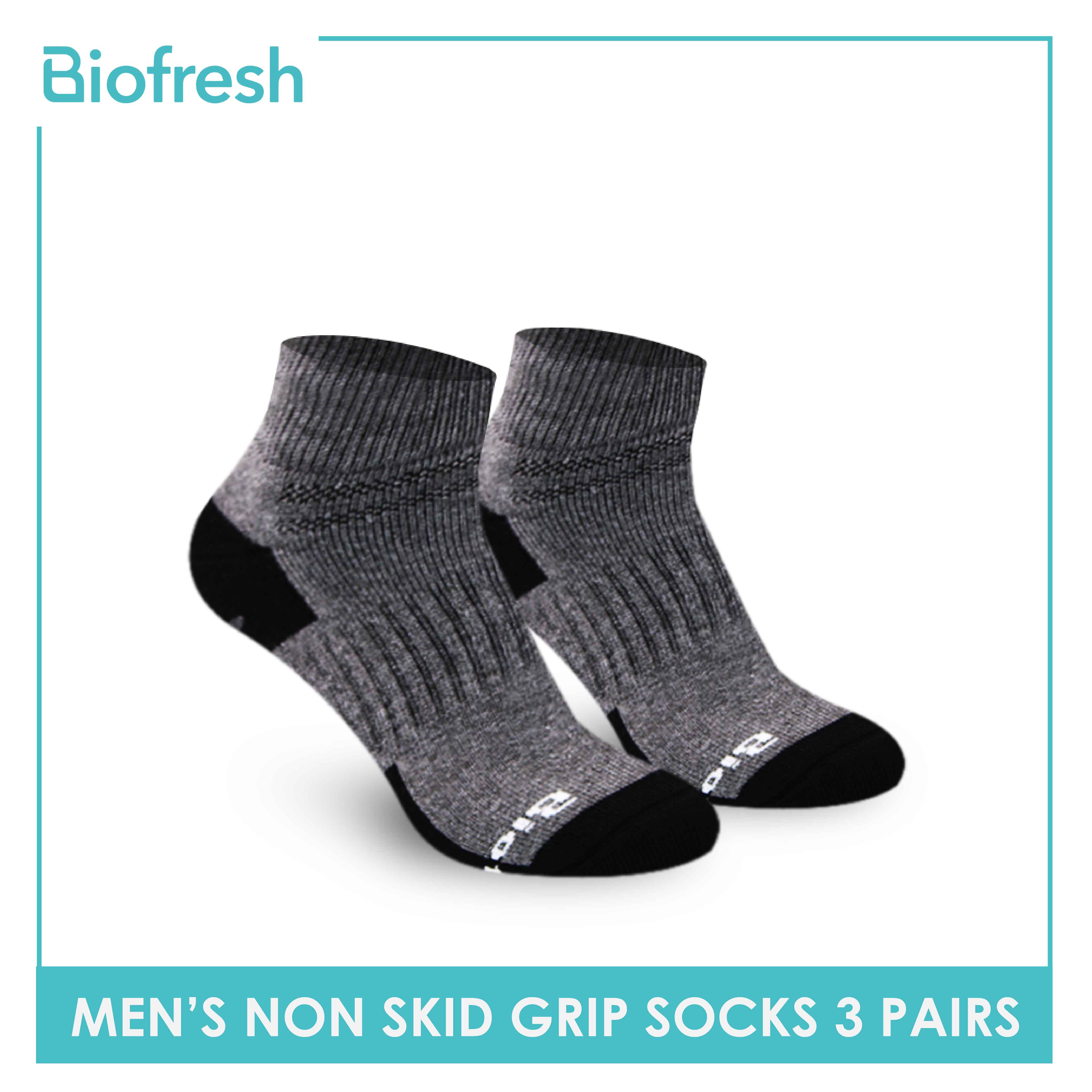 Biofresh Men's Antimicrobial Non Skid Grip Ankle Socks 3 pairs in a ...