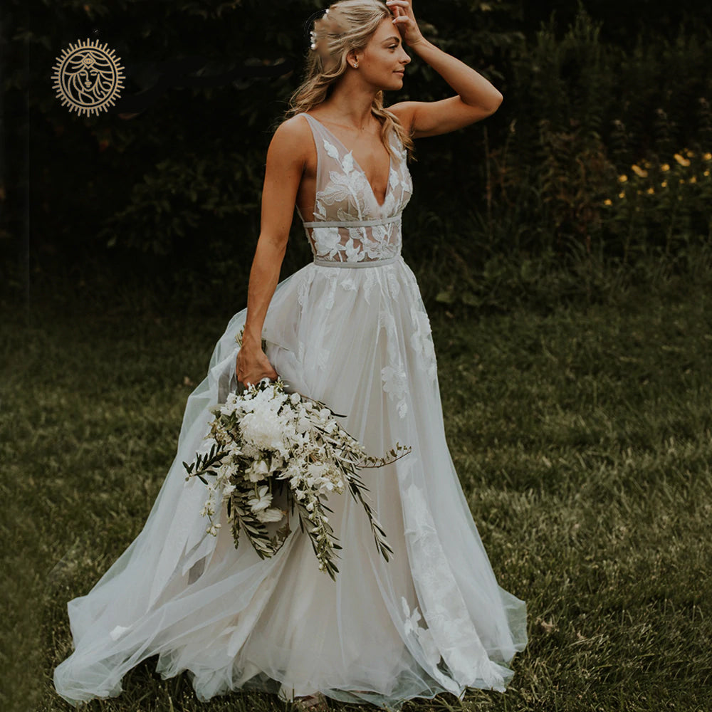 Designer Inspired Double Strap Waist TulleA-Line Wedding Dress – HeraBrides