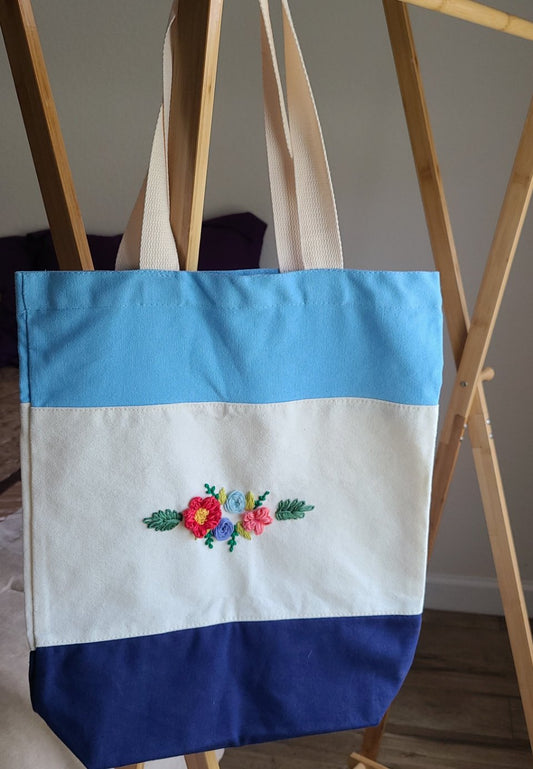 Embroidered Patch Tote Bag Flower Bouquet Tote Bag Canvas 