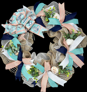 Beach Coral Wreath, Nautical, Coastal Handmade Wreath - Wreaths By Runco - Coastal Wreath