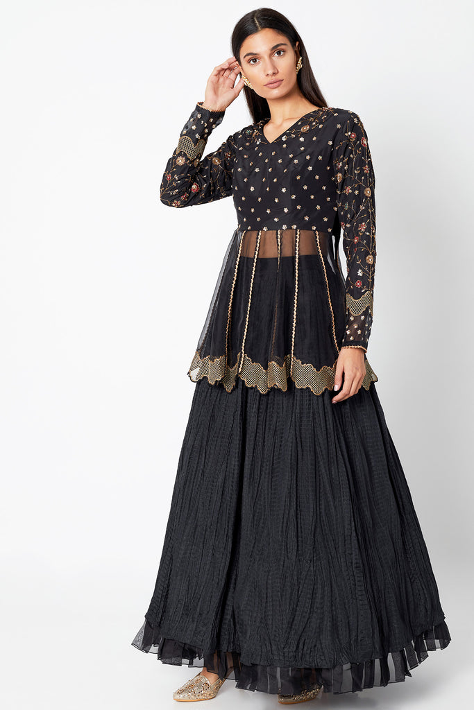 2 PIECE HANDEMBROIDERED PEPLUM TOP WITH LEHENGA SKIRT – Estie Couture