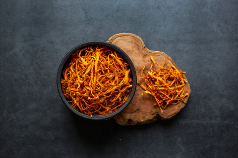 Cordyceps on a cutting board