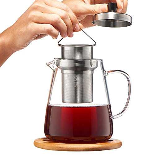 Teabloom Stovetop & Microwave Safe Glass Teapot (33 OZ) with Removable  Loose Tea Glass Infuser 