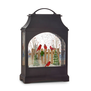 11" Cardinal on Fence Lighted Water Lantern - Soiree At The Lake