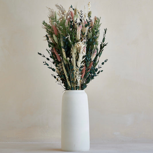 Preserved White Rose and Pink Dried Flowers with Vase - 35cm – Norfolk  Pampas