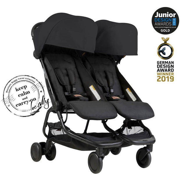 Mountain Buggy nano duo double lightweight buggy side view in colour black with KCCO logo_black