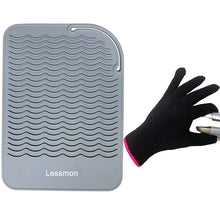 Load image into Gallery viewer, Gray Heat Resistant Mat for Hair Styling Tools, 9&quot; x 6.5&quot; with Heat Resistant Glove