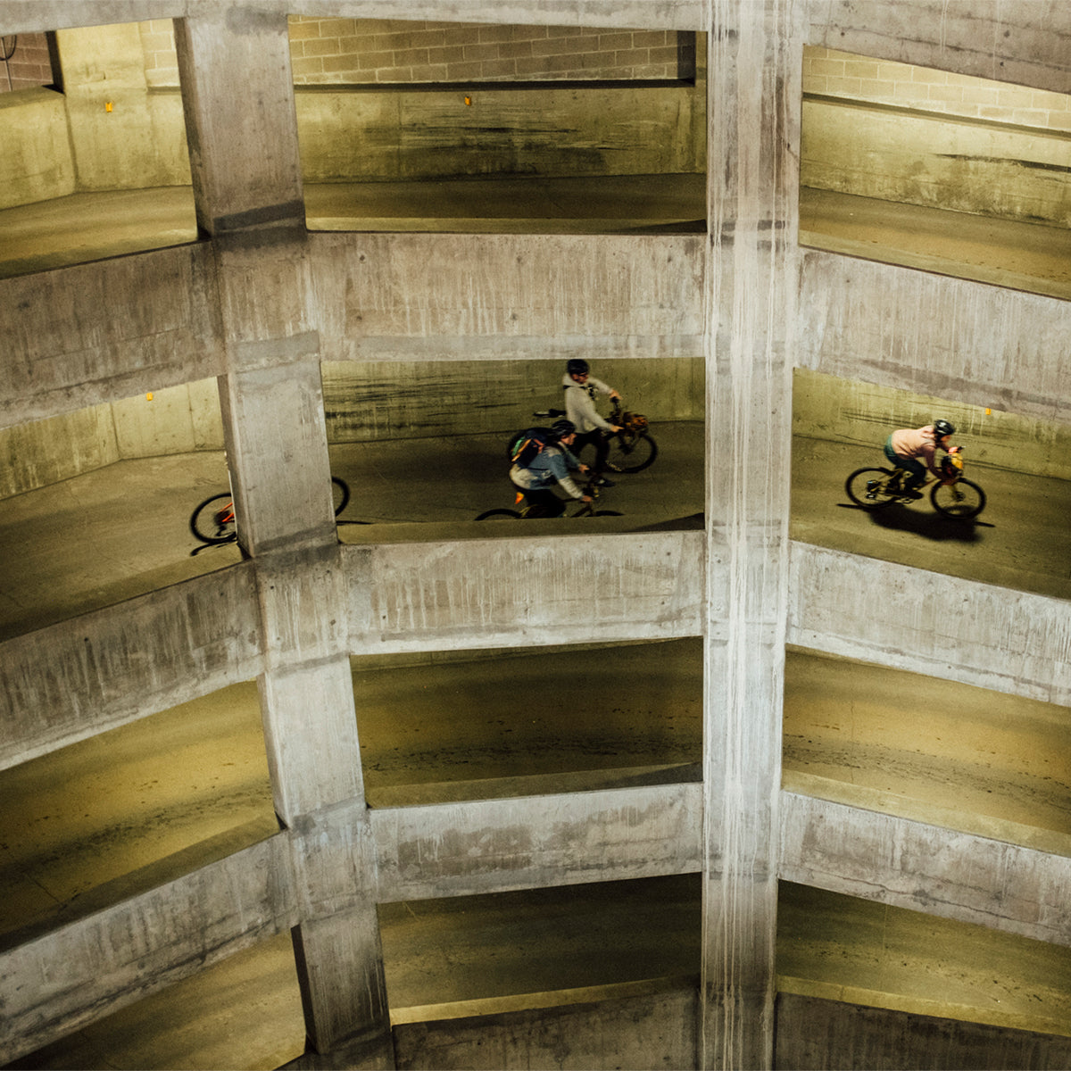 Biking in a parking garage