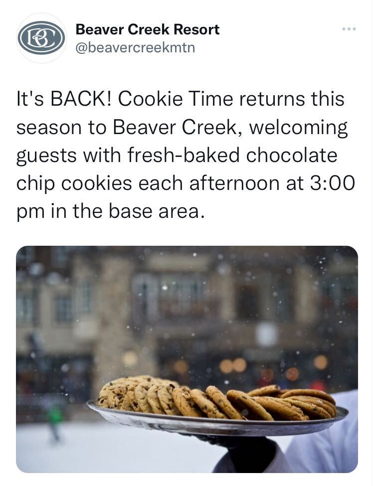 Beaver Creek Instagram Post of Chocolate Chip Cookies