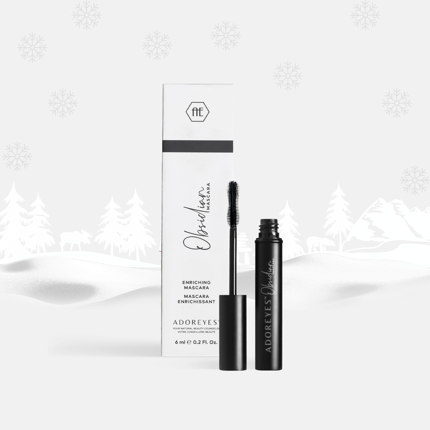 ADOREYES Obsidian enriching peptide black balm mascara made in canada