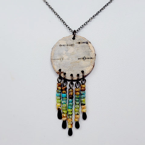 Monague Birch Earrings & Necklace with Beaded Paddle pins