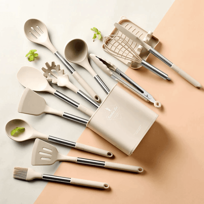 White Grey Marble Silicone Cooking Utensils Set – huemabe