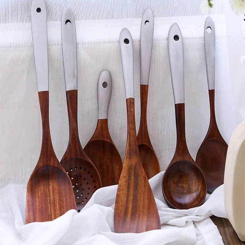 Rustic 7 Pieces Teak Wooden Utensil Set – Anara Lifestyle