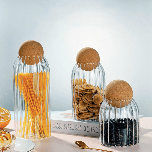 Pattern Glass Storage Jar with Cork Lid Ball 0