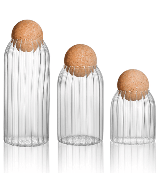 Pattern Glass Storage Jar with Cork Lid Ball 1