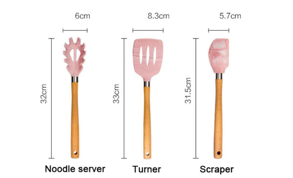 Pink Marble Silicone Cooking Utensils Set 2