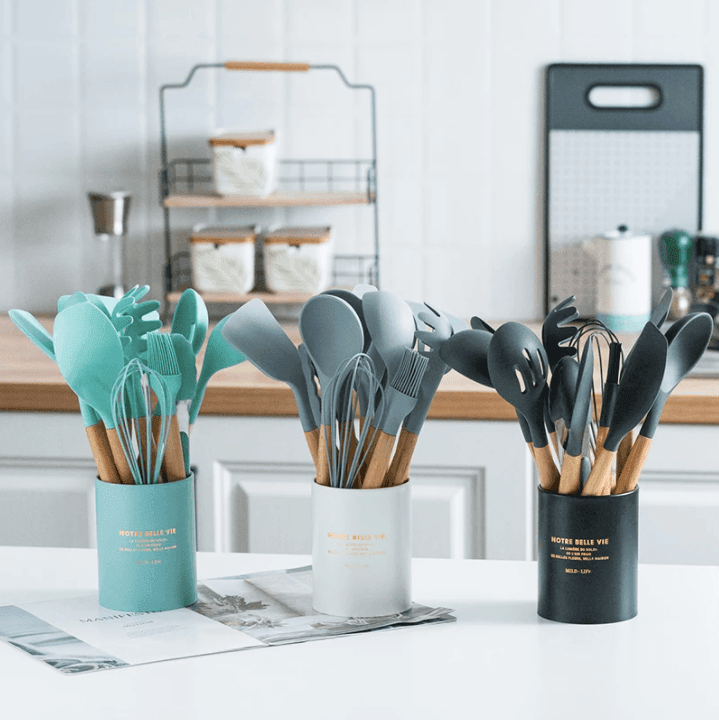 White Grey Marble Silicone Cooking Utensils Set – huemabe - Creative Home  Decor