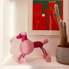 Bead embroidered poodle in pink handmade