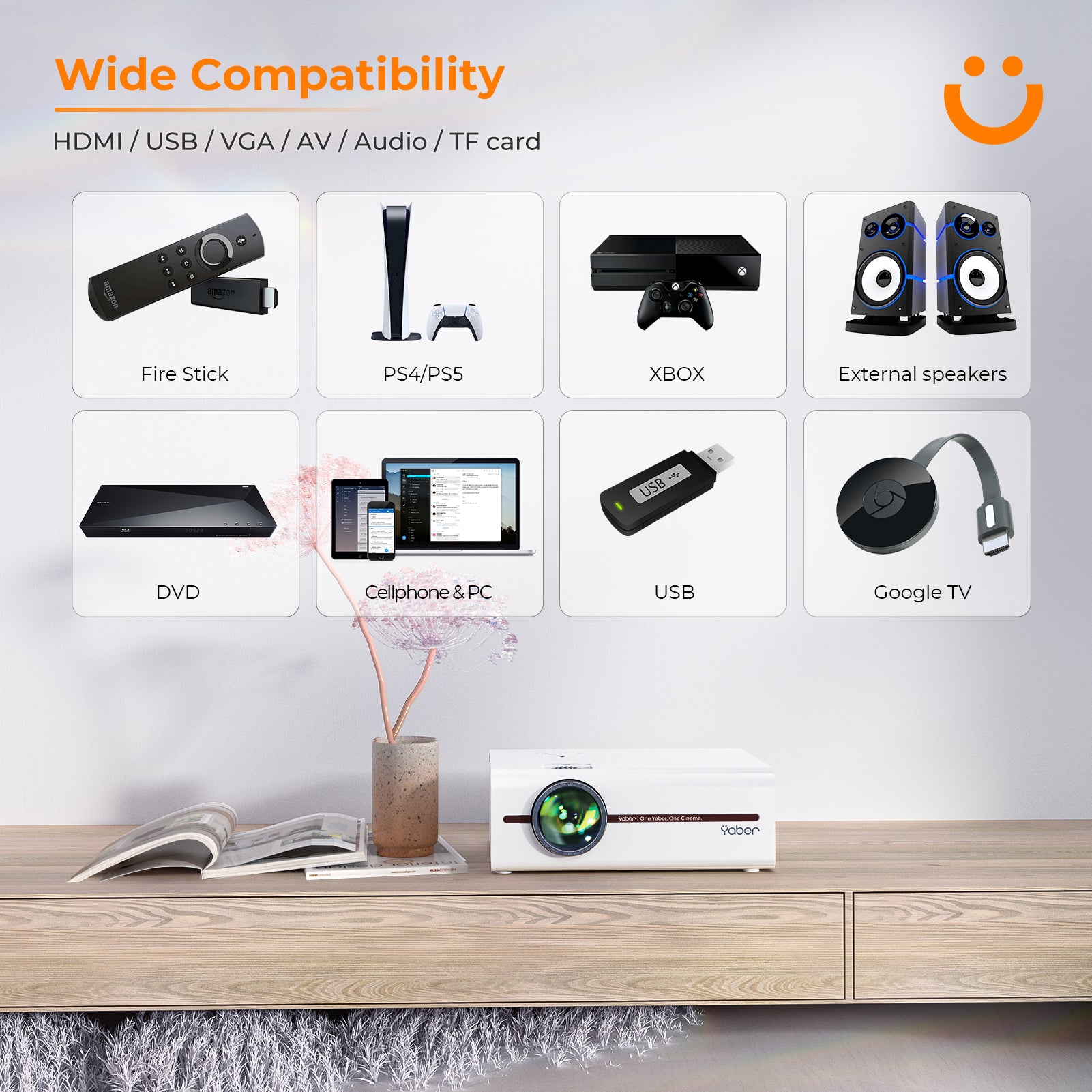 Mini Projector with WiFi and Bluetooth 5.1, 9500L Portable Movie Projector  1080P and 4K Supported, YABER V5 2023 Updated Mini Home Theater Projector