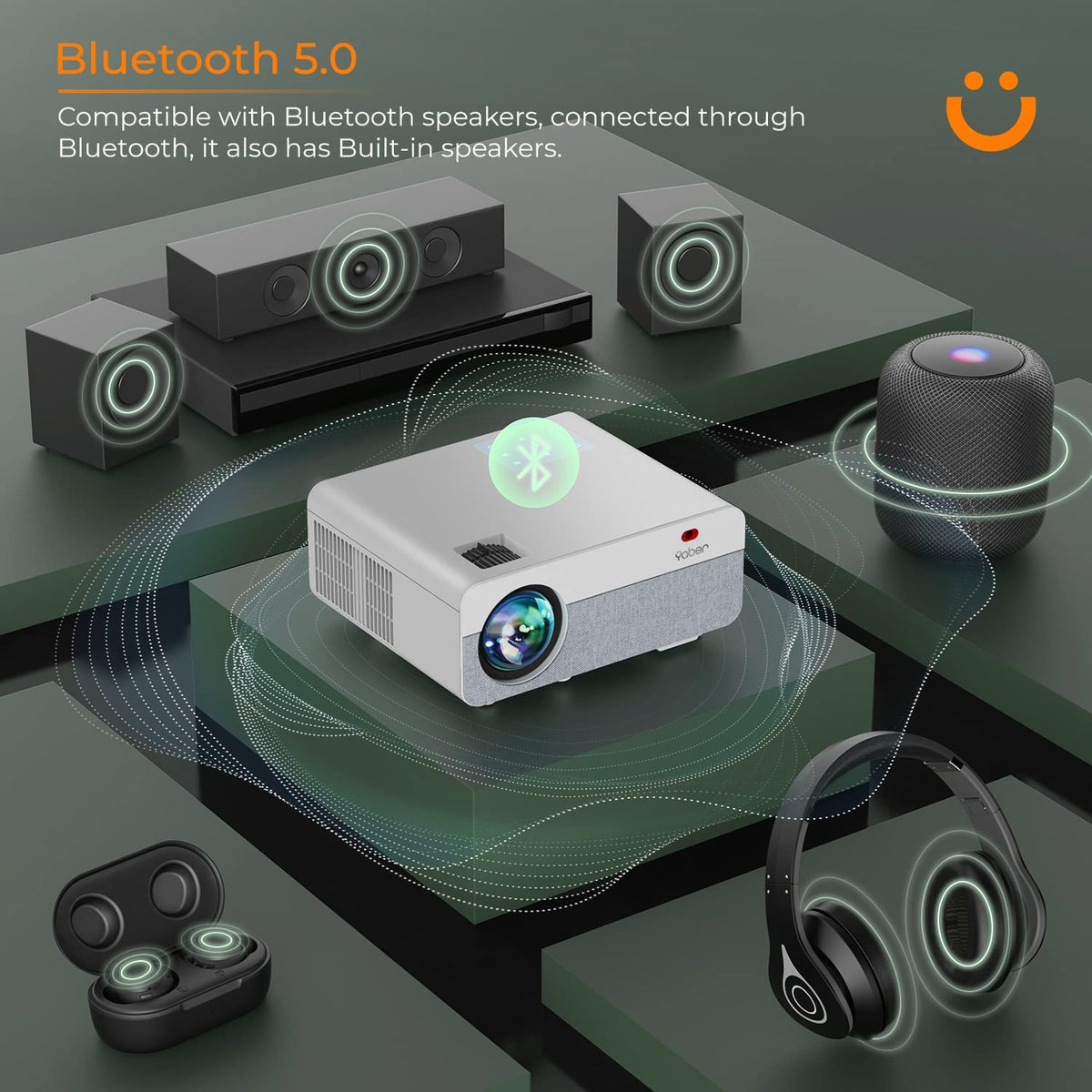 With Bluetooth 5.0 chip,you can connect your ideal Bluetooth speaker, giving you an immersive cinema experience.