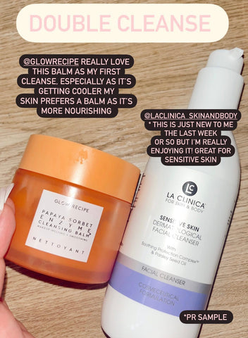 Sensitive Cream Cleanser in white and purple bottle and orange jar