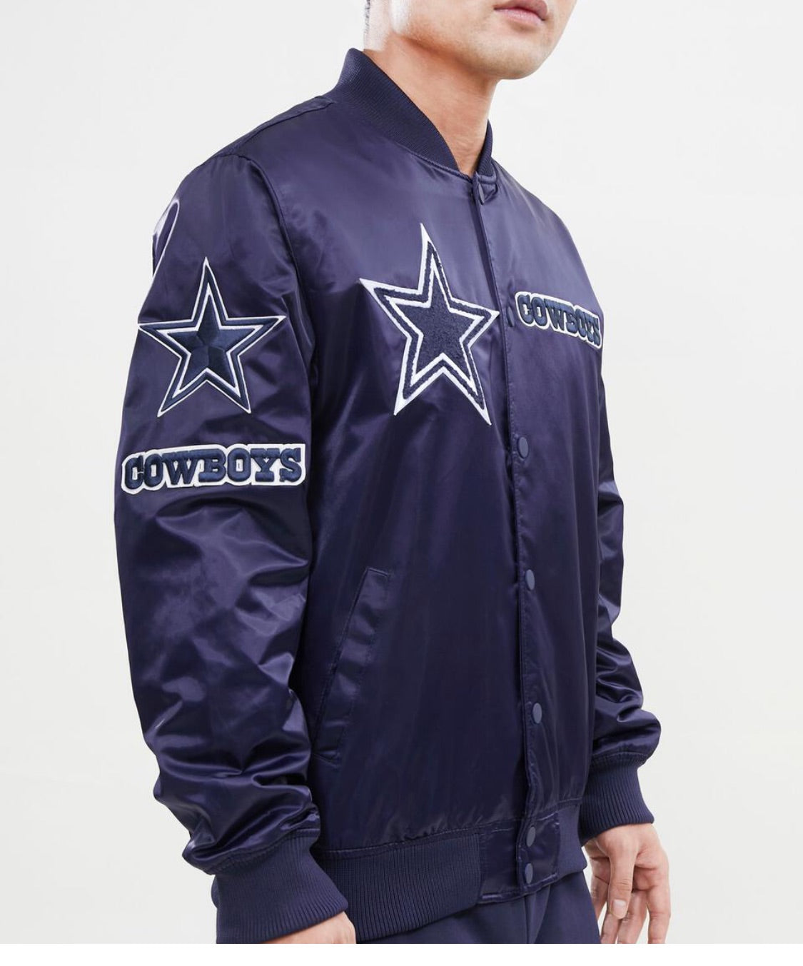 Men's Dallas Cowboys Mitchell & Ness Silver Game Satin Full-Snap Jacket