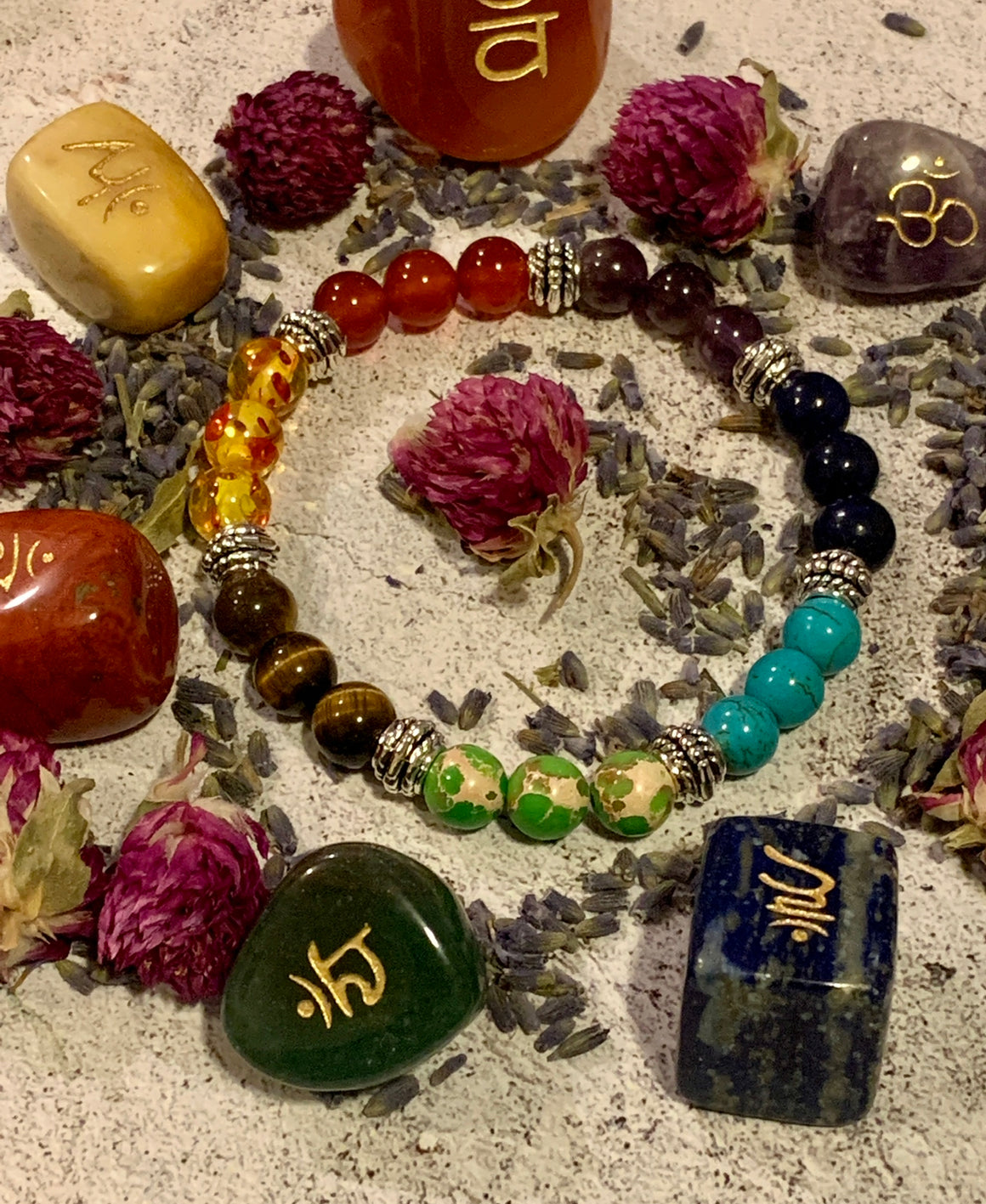 7 Chakra Bracelet Reiki Healing Balancing Round Beads (8 ...