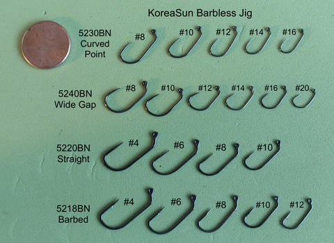 KoreaSun Barbless, Barbed Jig Hooks