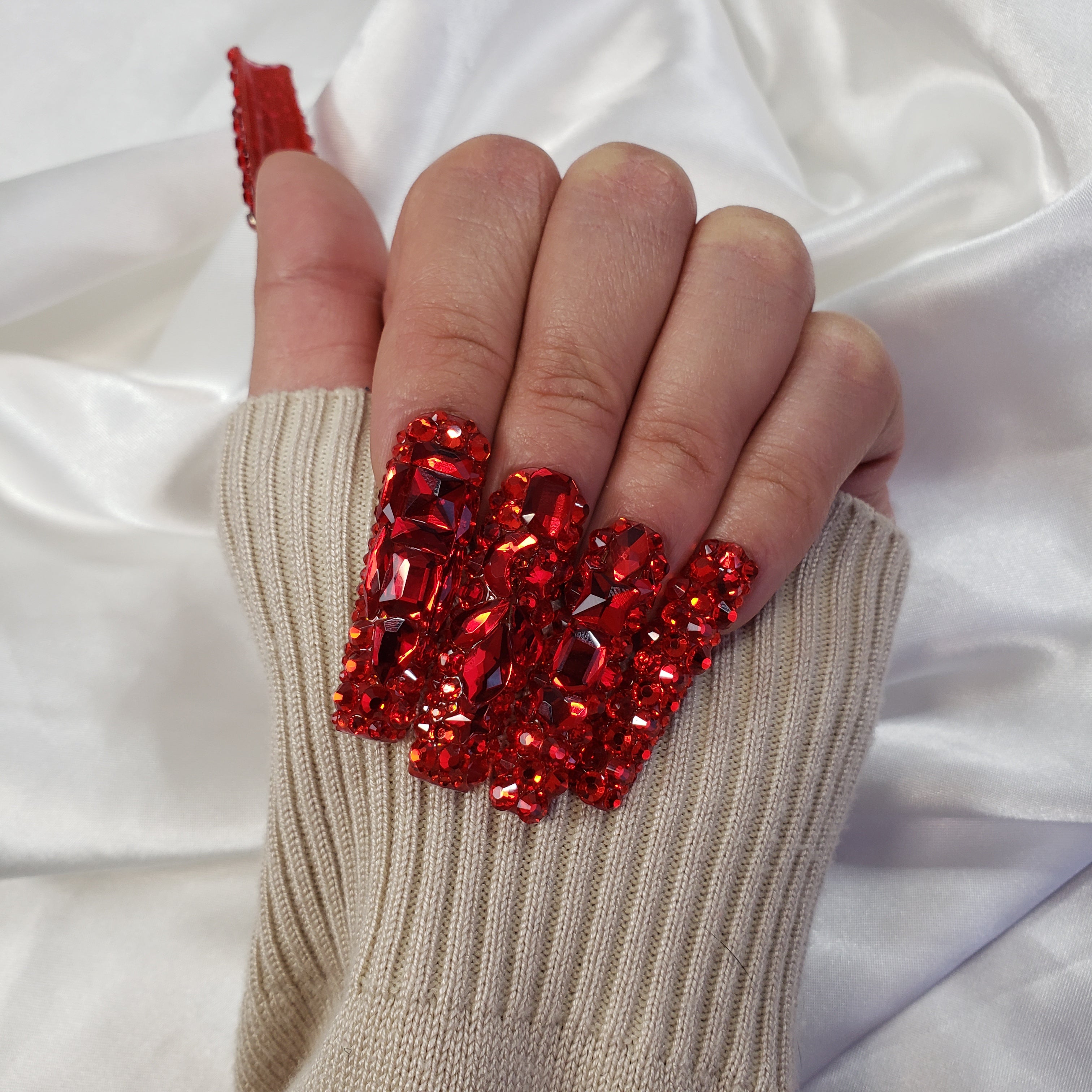 Red Glitter Bling Nails by MargaritasNailz