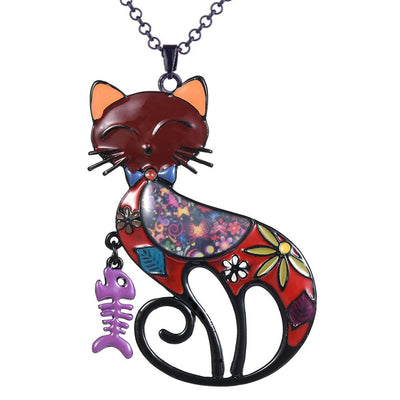 Geometric Cat Necklace - Red - Cat necklace