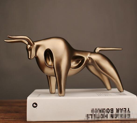 Modern Abstract Golden Calf Bull Rein Sculpture Statue