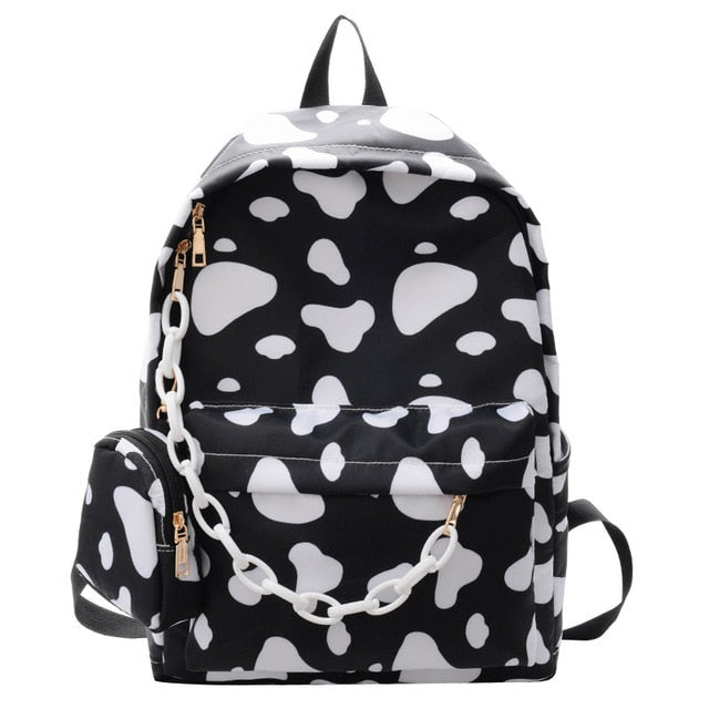 Minimal Cow Pattern Print School Book Bag Backpack for Teenagers ...