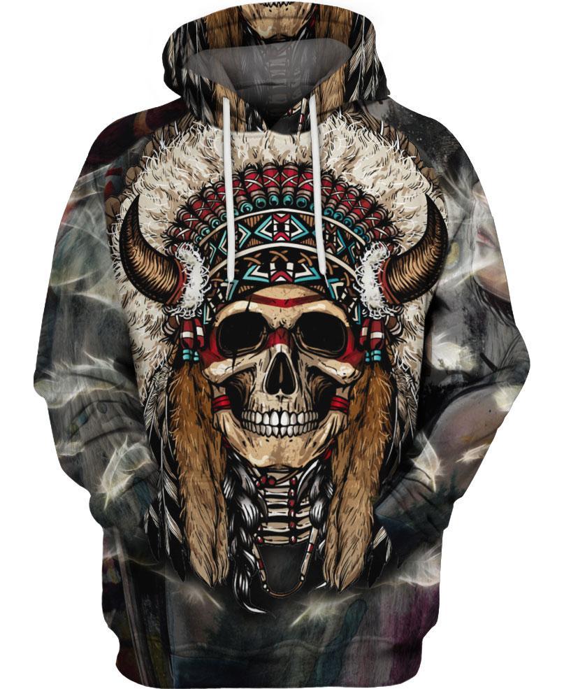 HOT Unique Native Skull All Over Printed 3D Hoodie1