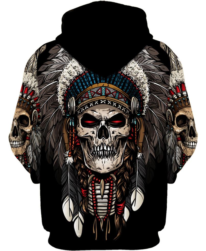 HOT Native American Skull black All Over Printed 3D Hoodie2