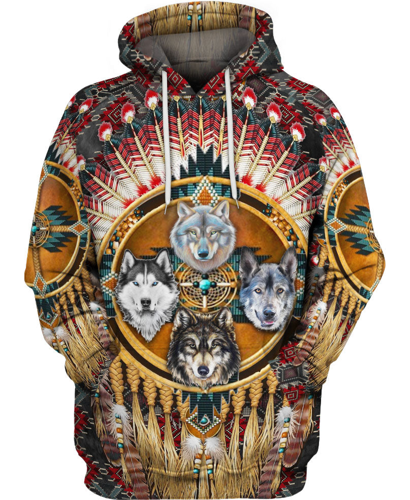 HOT Wolf Native American All Over Printed 3D Hoodie1